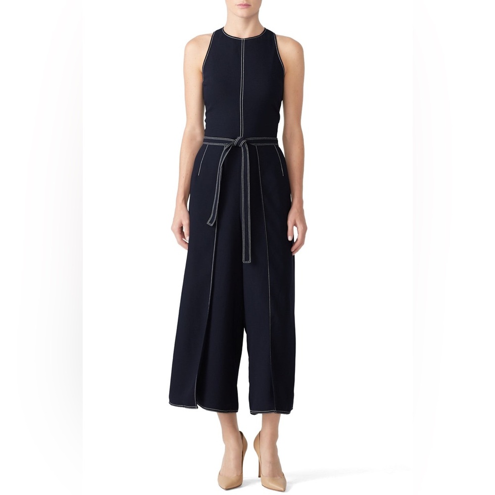 Joie Mairead Sleeveless Jumpsuit Midnight Contrast Stitch Wide Leg Size 6